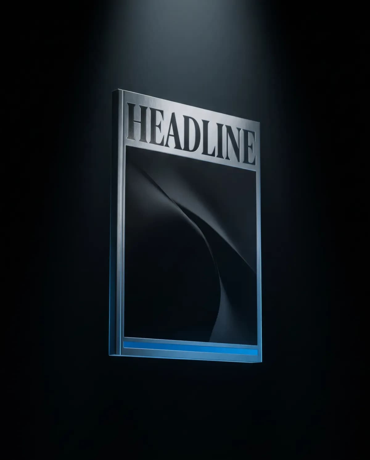 Lit « Headline » poster on a dark wall