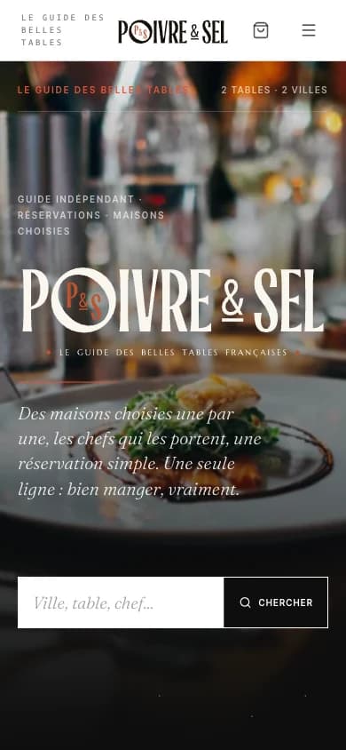 Poivre & Sel on mobile, editorial cover and restaurant search