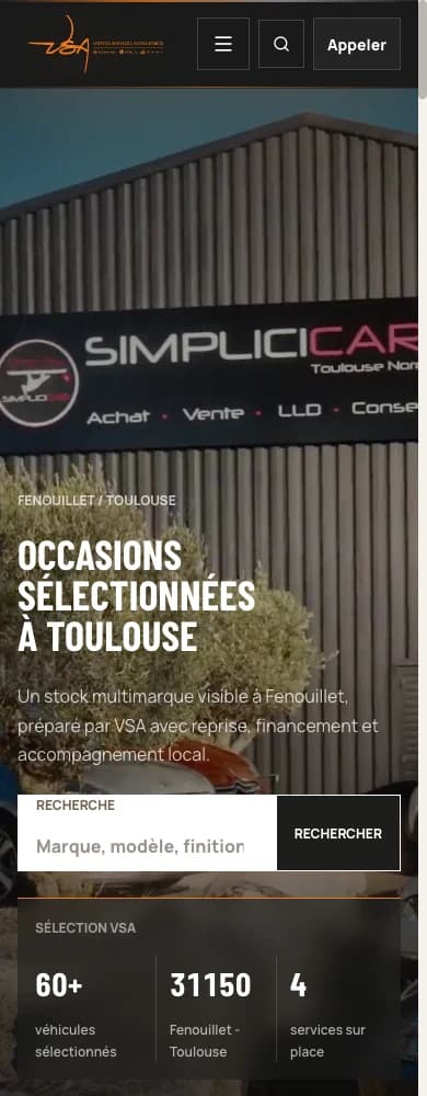 VSA Toulouse on mobile, dealership presentation and vehicle search