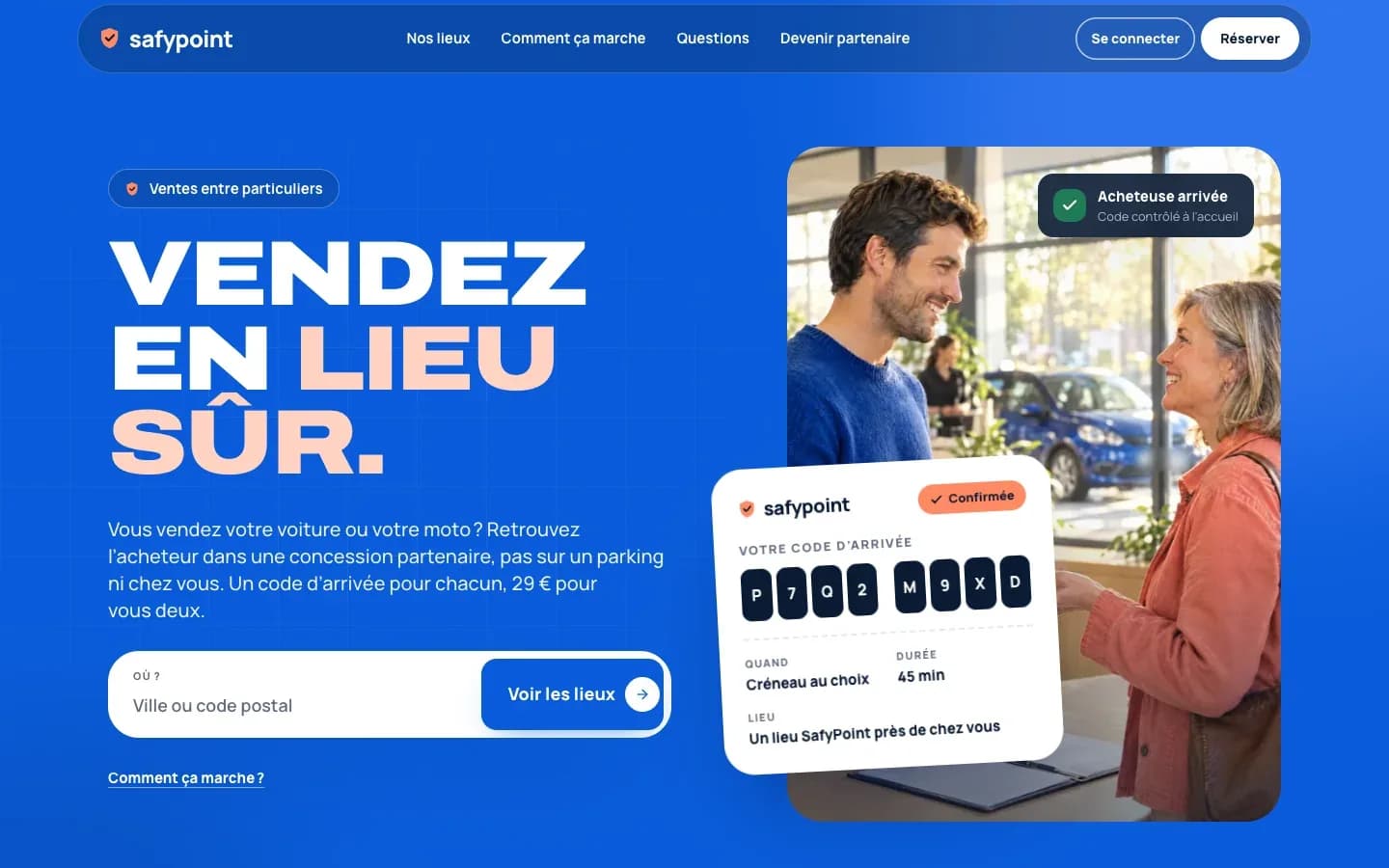 SafyPoint home page: sell your vehicle at a safe meeting point