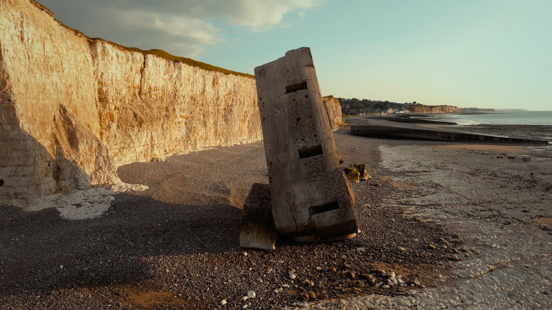 Cliffs and a bunker on the beach at Quiberville-sur-Mer