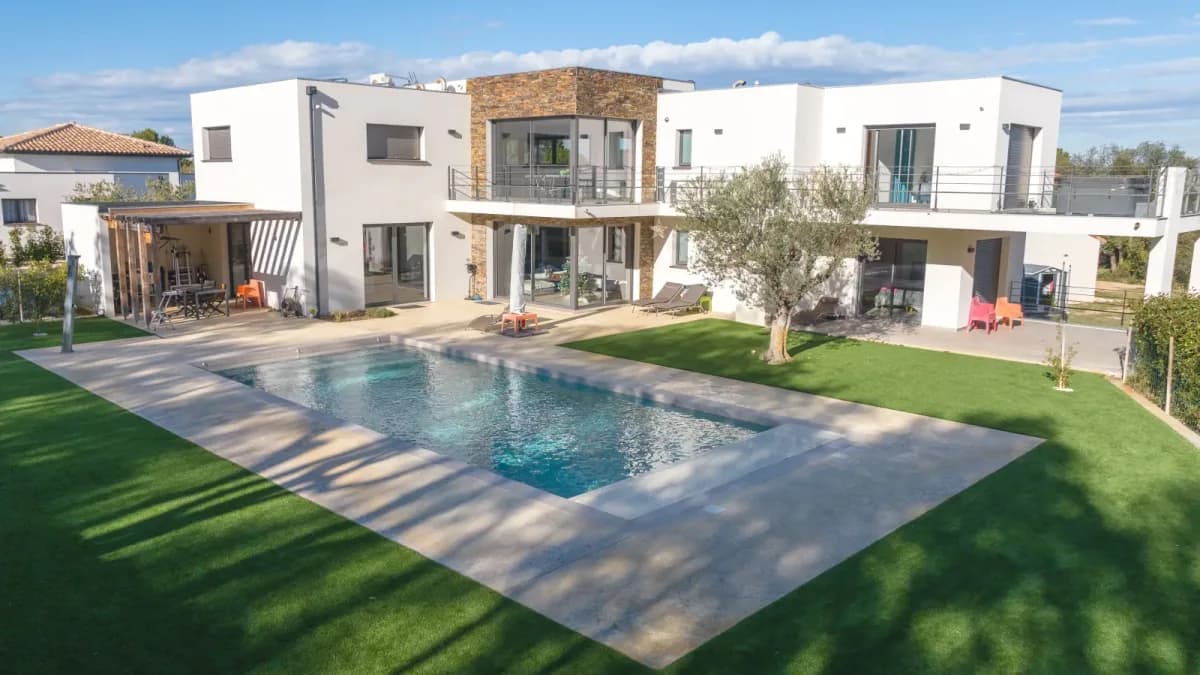 Villa and pool seen from the drone