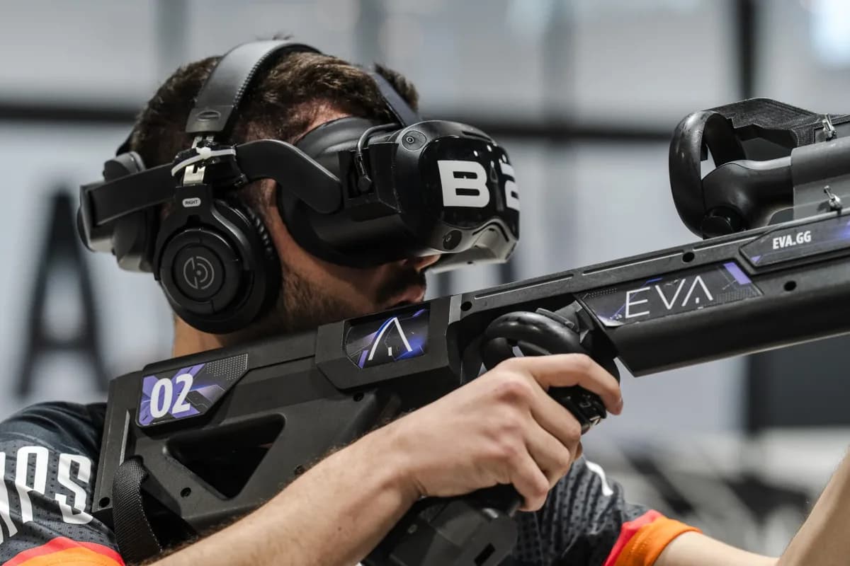 Close-up of a player in a virtual reality headset