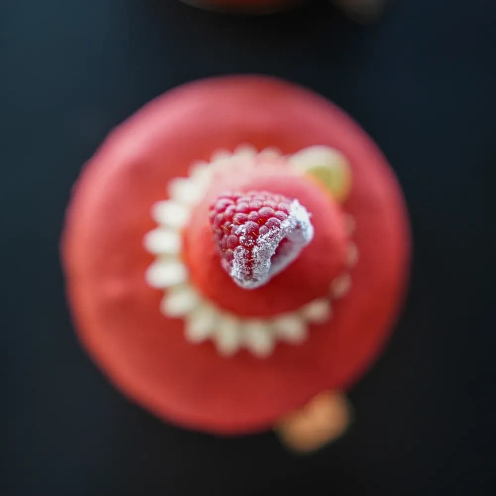 A frozen red dessert, close up