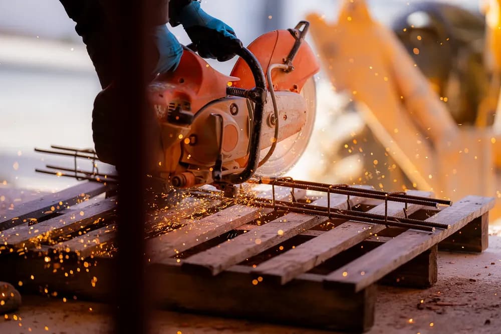 Grinder sparks in a workshop