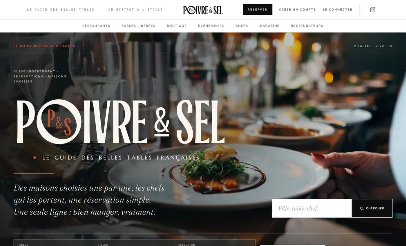 Poivre & Sel home page: a restaurant guide with a booking field