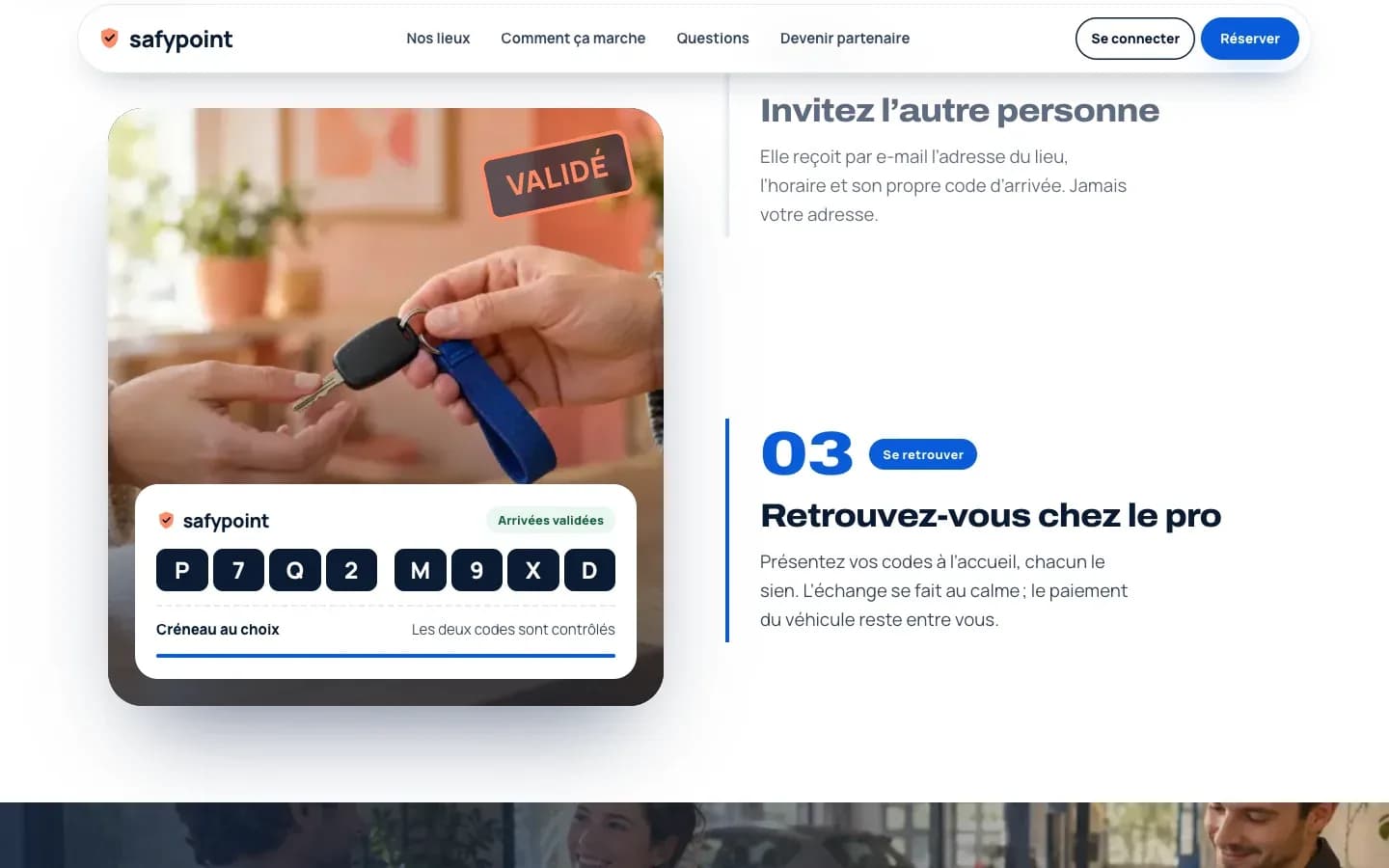 SafyPoint : les étapes d'une vente, avec le code d'arrivée de chacun validé à la concession