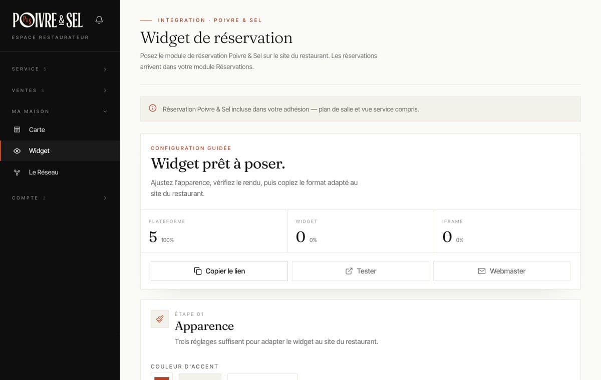 Restaurant area: booking widget